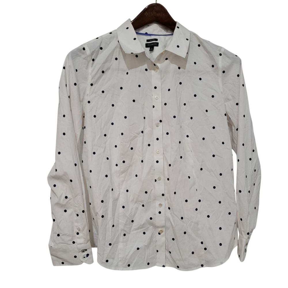 Talbots Polka-dot Women's Long-Sleeves Fitted Button-Up Shirt Size 12